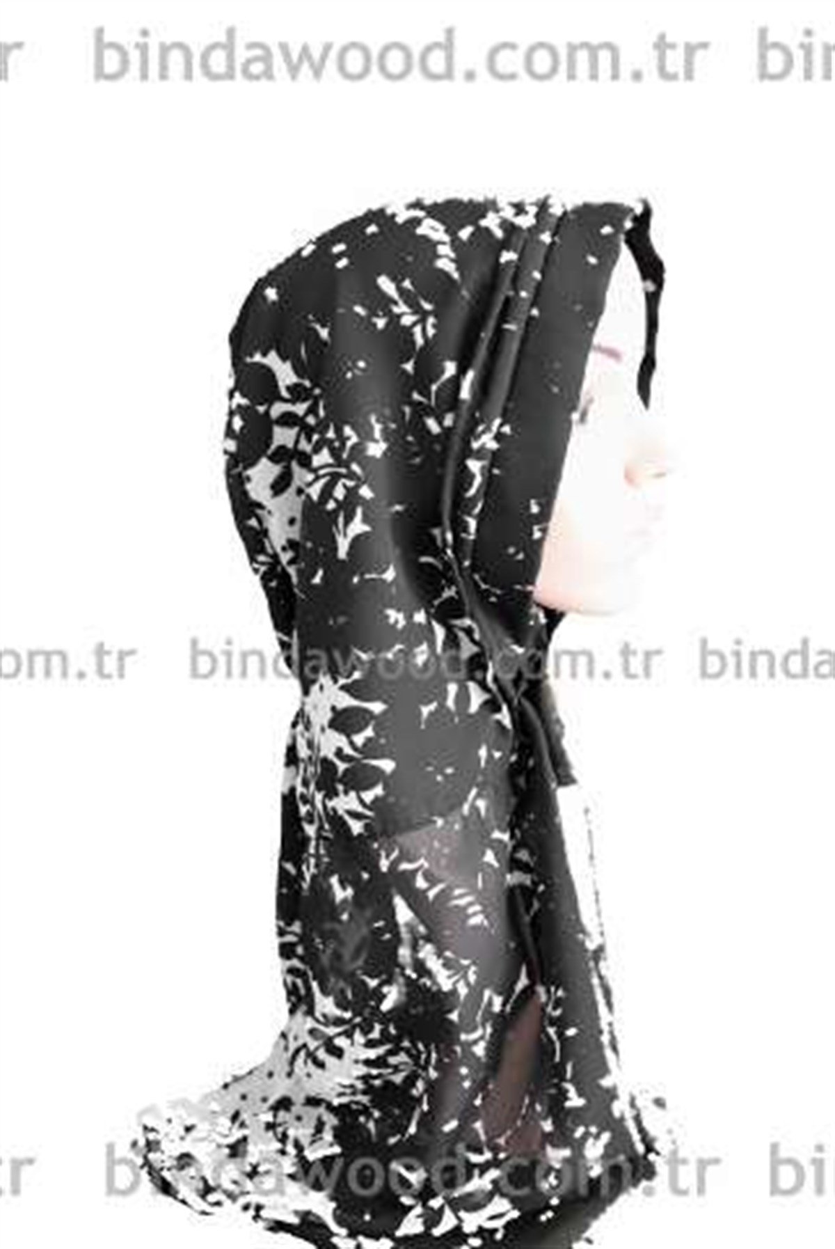 Şifon Siyah Desenli Hazır Türban