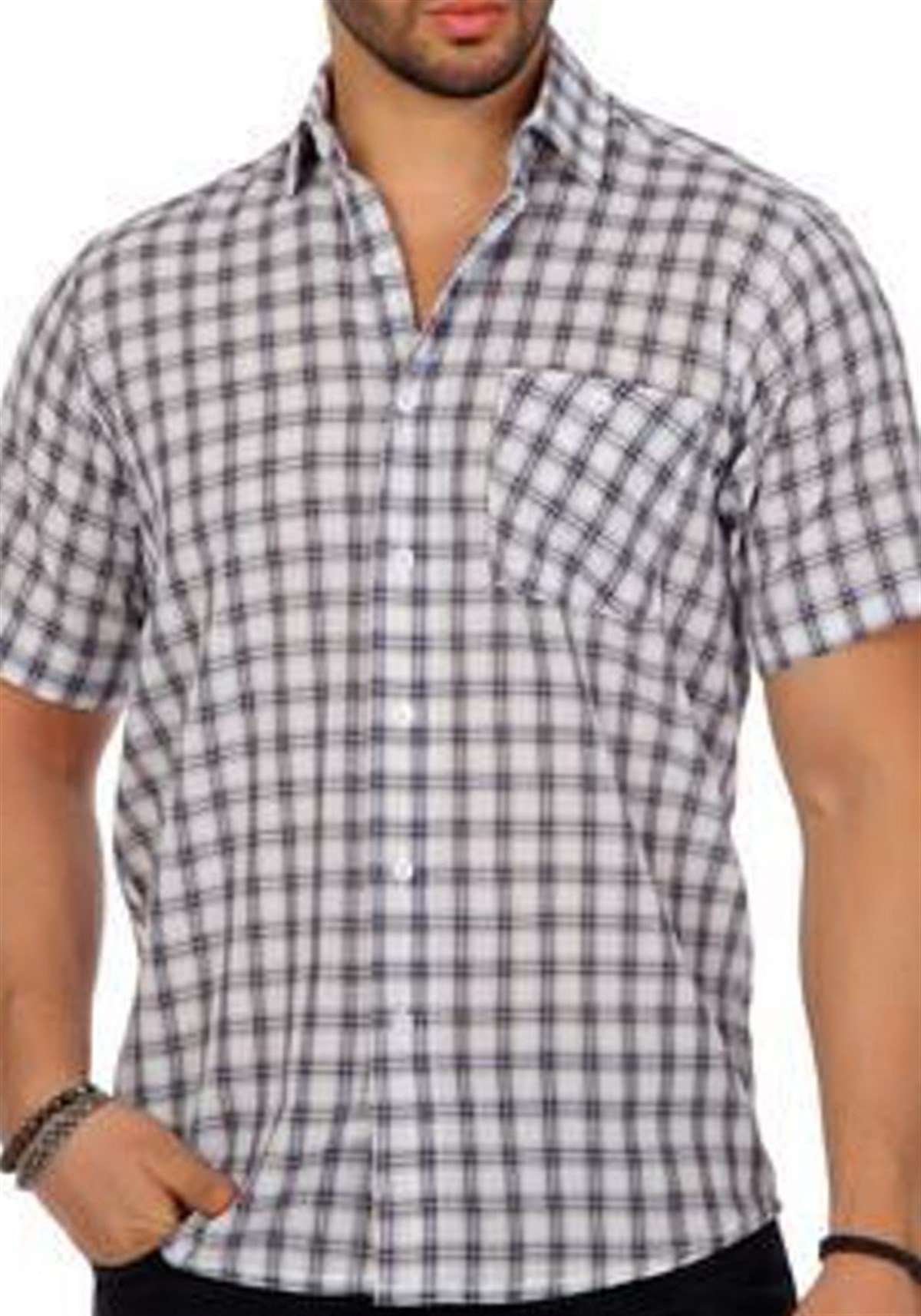 Şilebezi Gömlek Kısa Kollu Ekose Gri