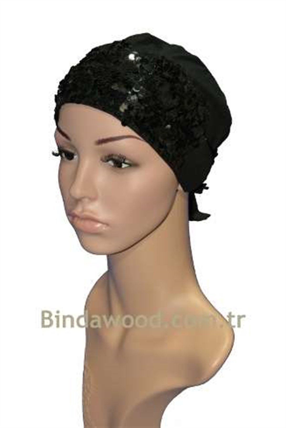 Siyah Pullu Abiye Bağlamalı Bone