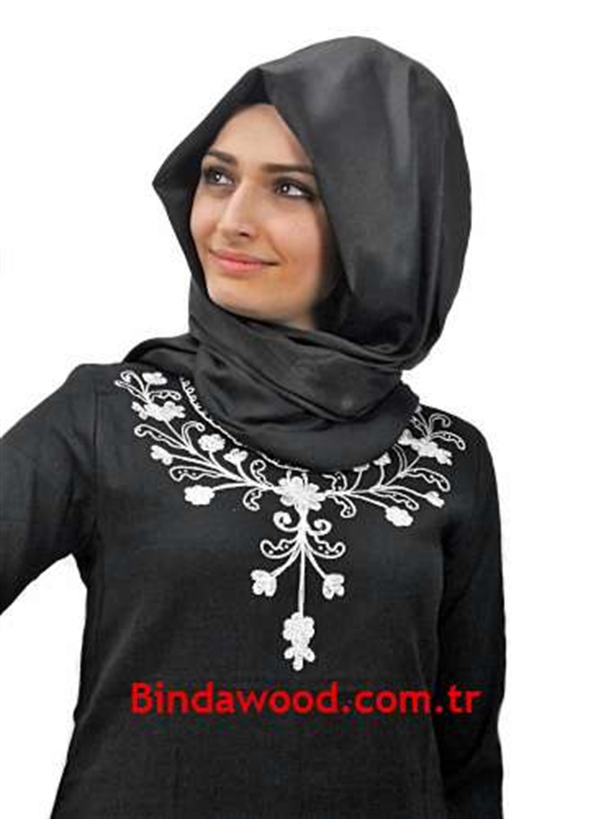 Siyah Simli Nakışlı Taşlı Pamuklu Tunik