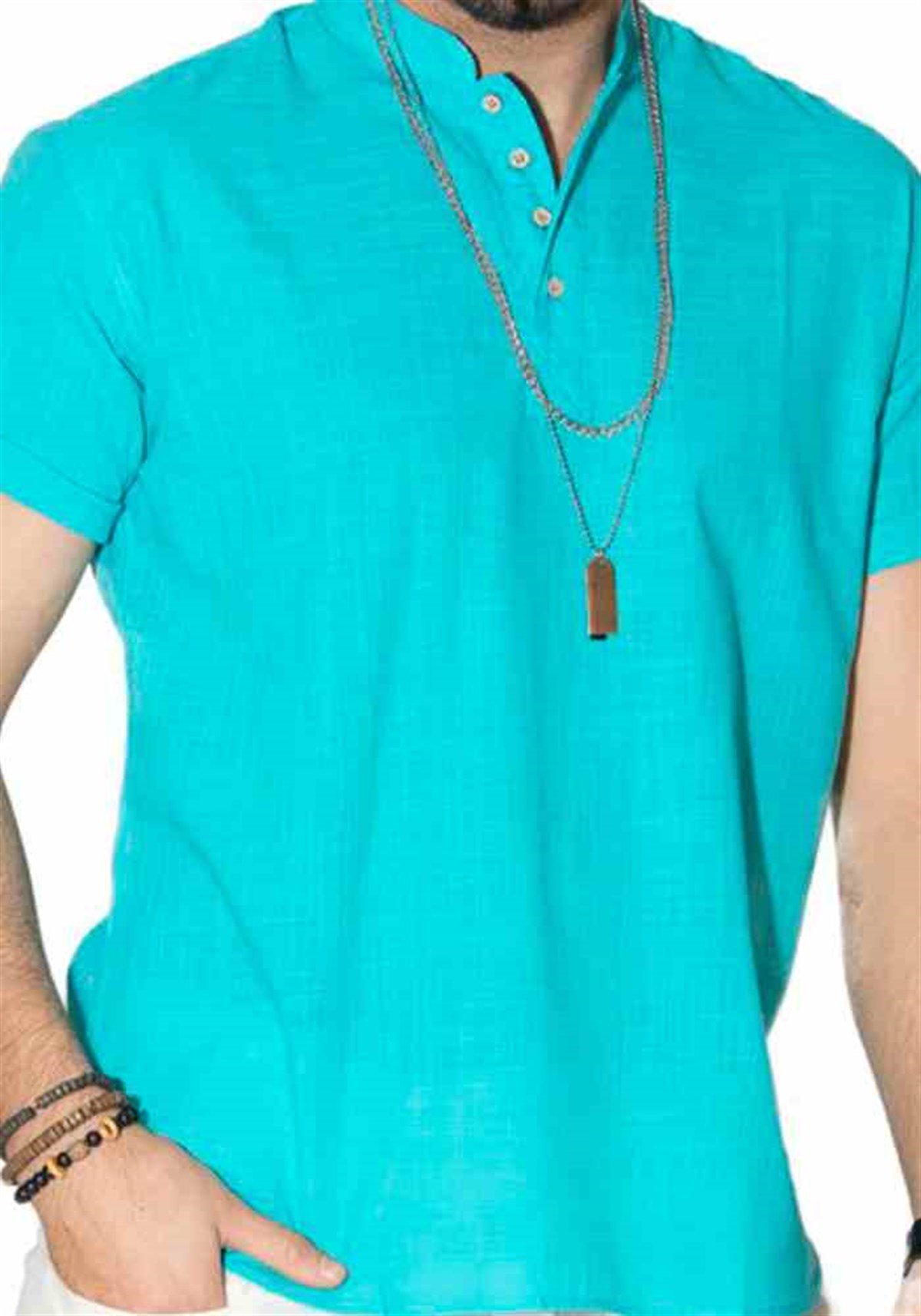 T shirt Şile Bezi Hakim Yaka Turkuaz