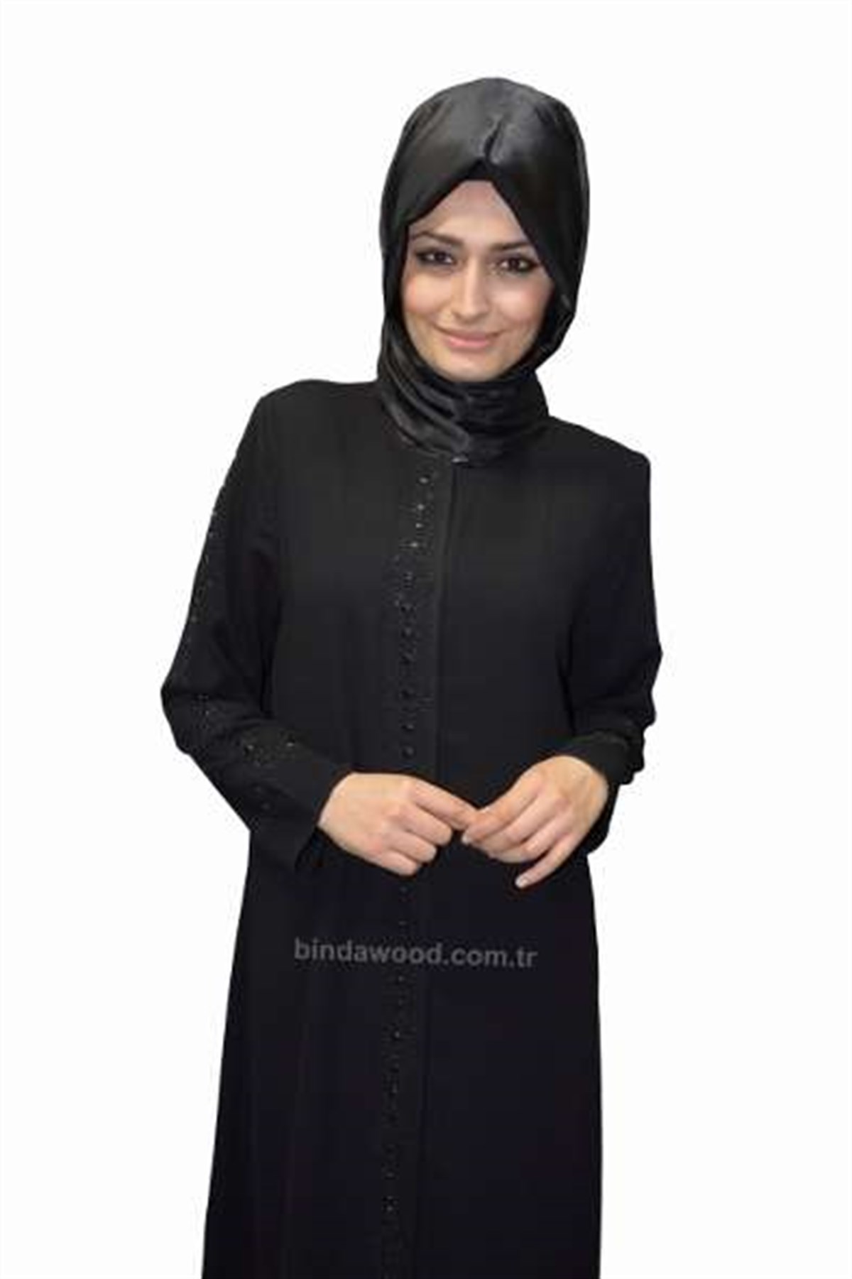 Taş Süslemeli Düğmeli Ferace