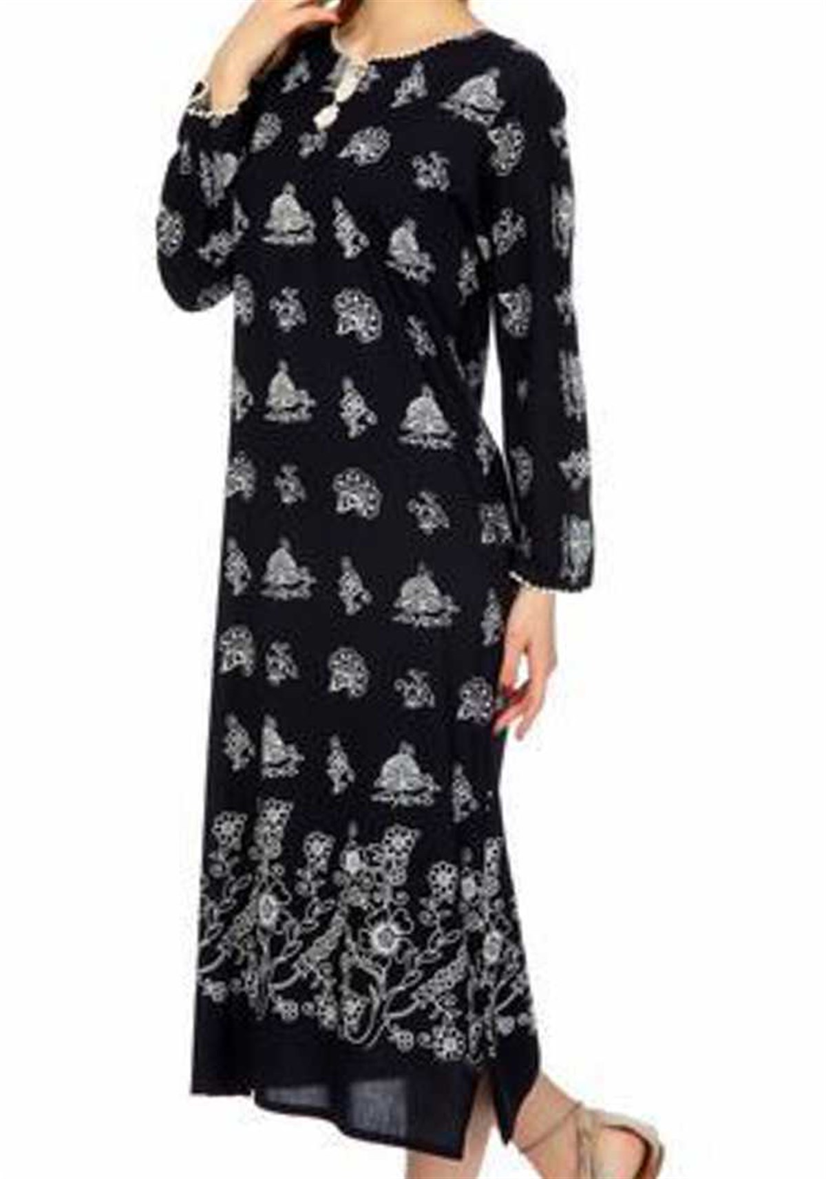 Taşbaskı Şal Desen Uzun Kol Elbise