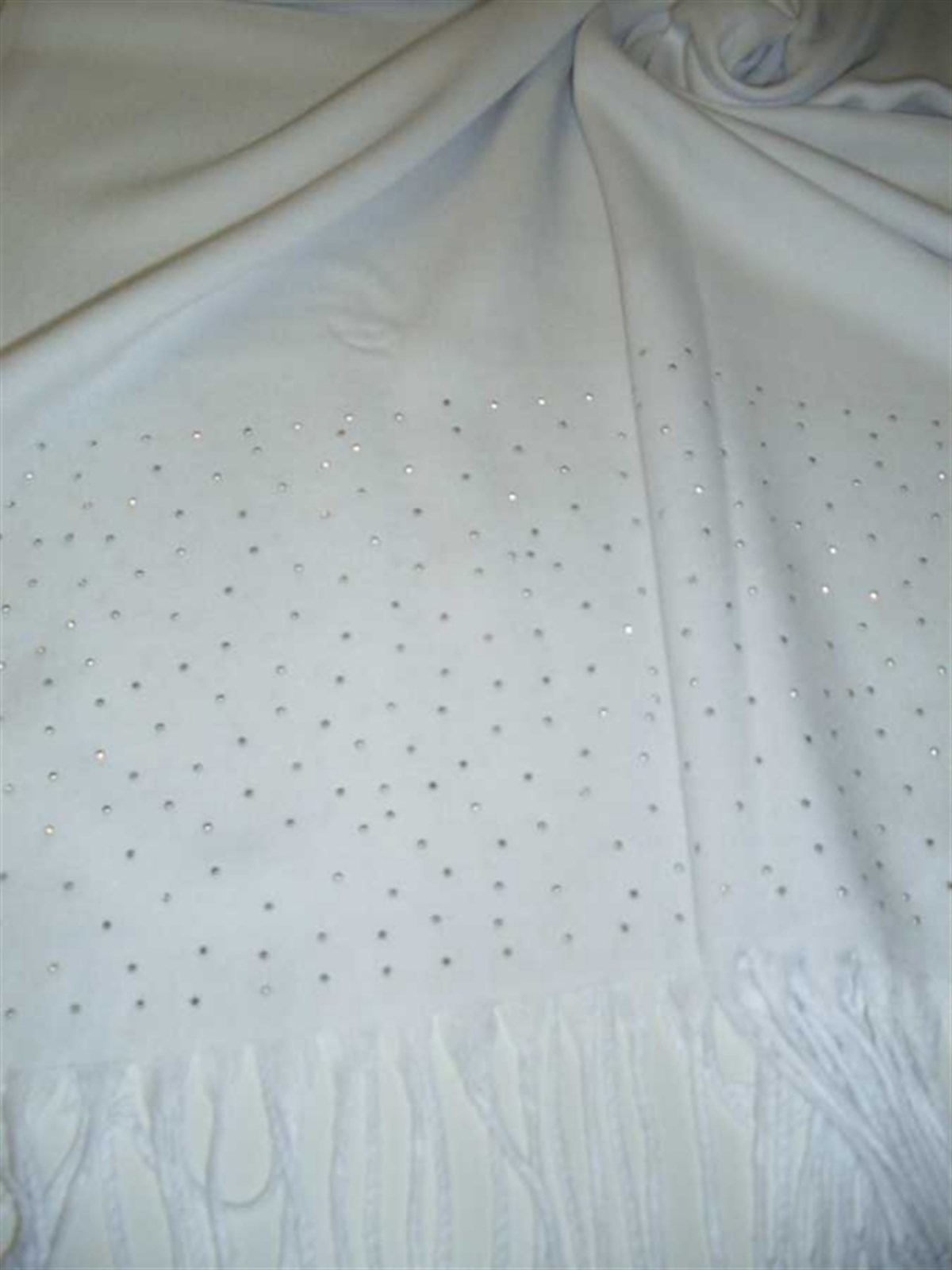 Taşlı Pashmina Şal Açık Krem