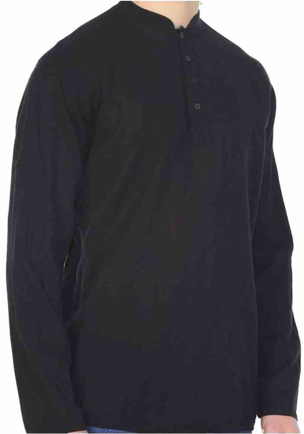 Tişört Hakim Yaka Uzun Kol Tam Siyah