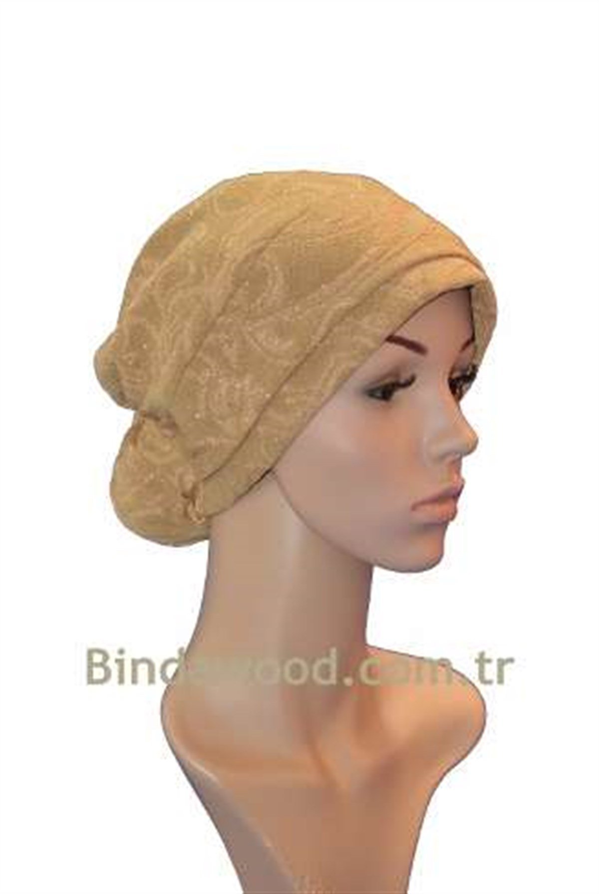 Topuzlu Katlı Gold Abiye Hazır Tesettür Türban