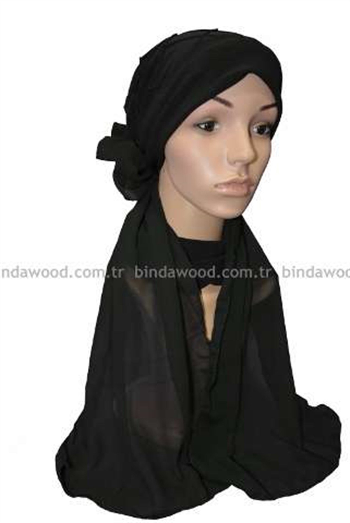Tül Şallı Siyah Hazır Türban