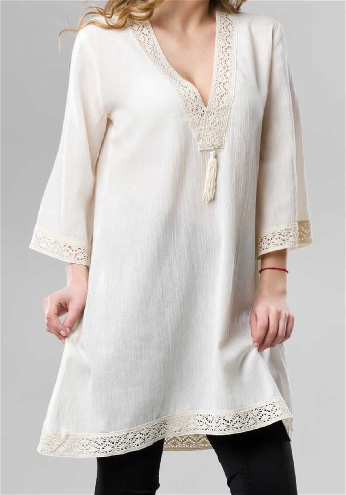 Tunik V Yaka Krem