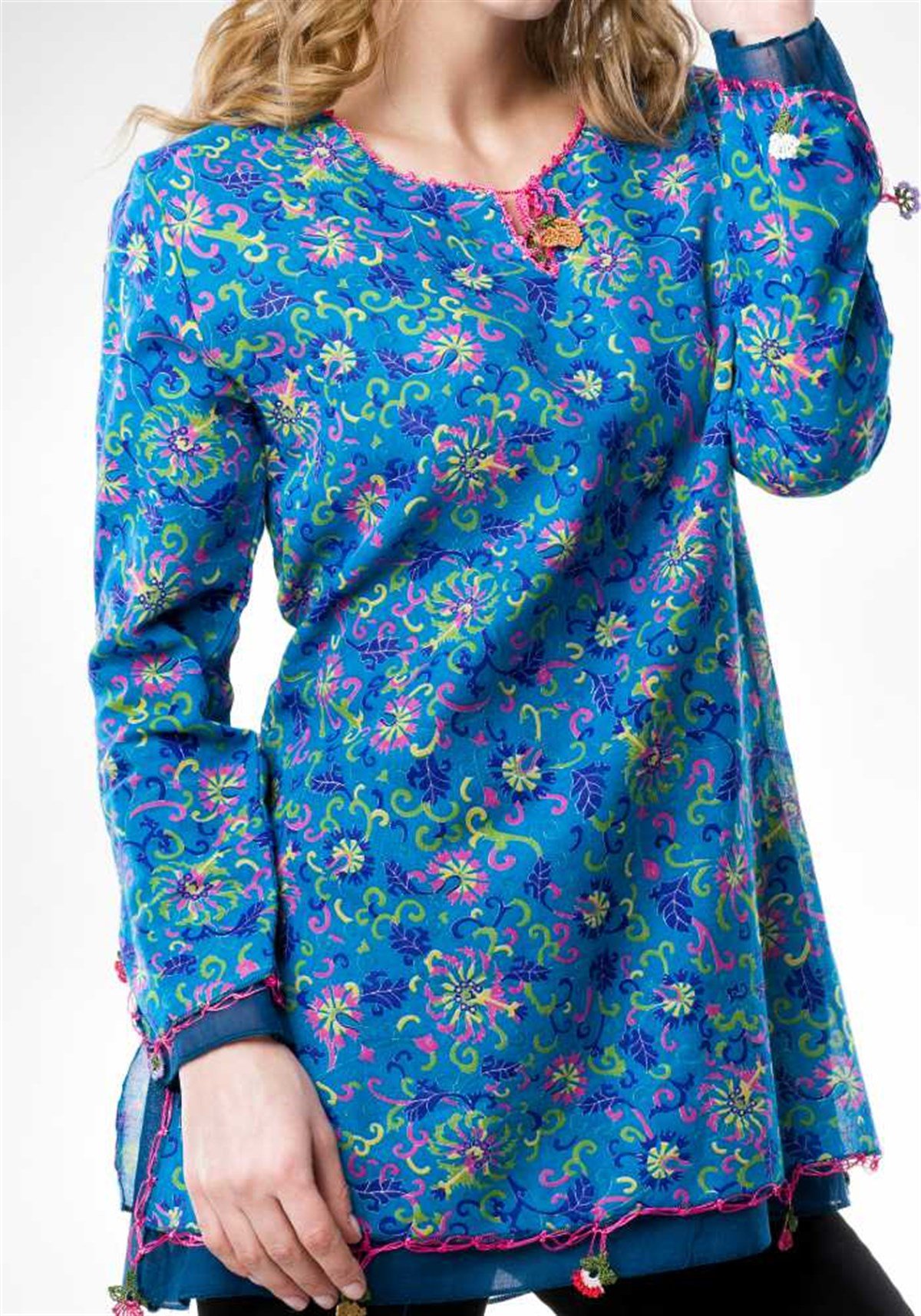 Turkuaz Desenli Tunik