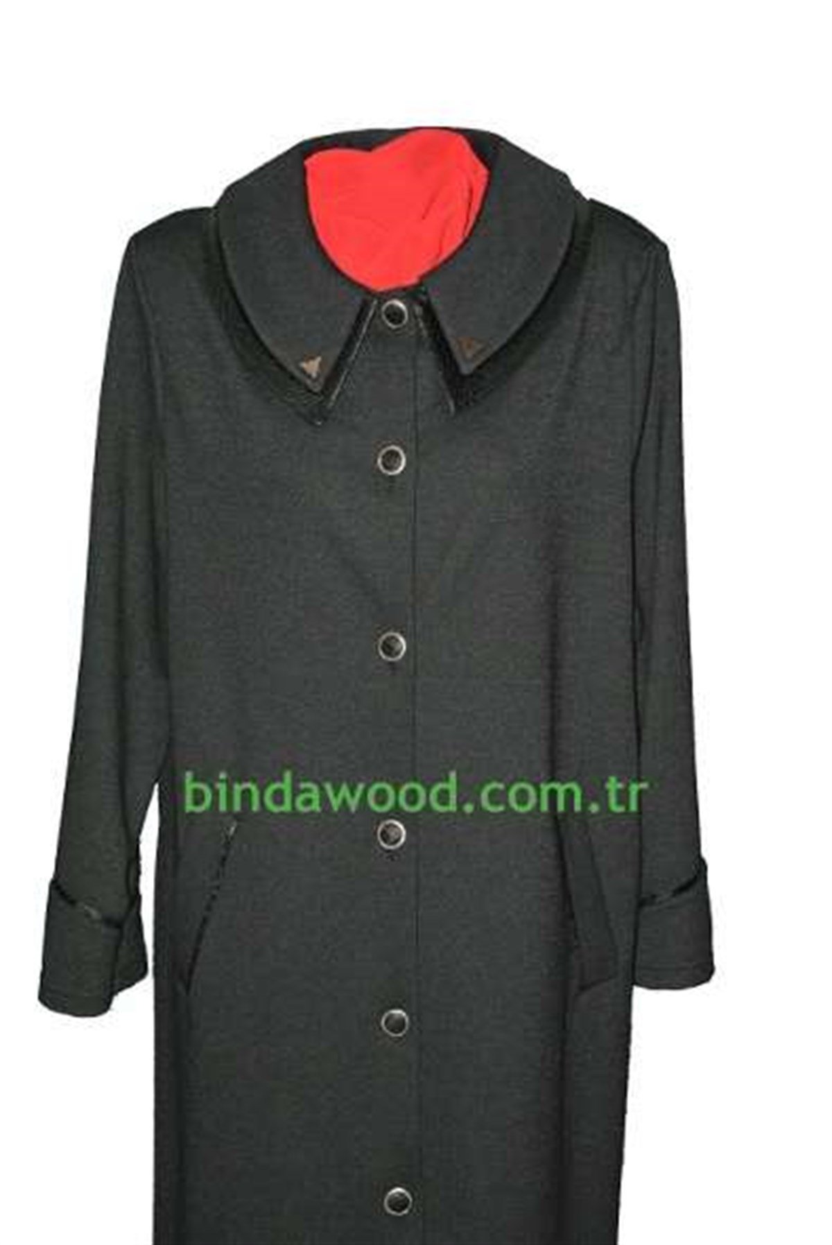 Uzun Kap Örme Siyah Düğmeli Pardesü