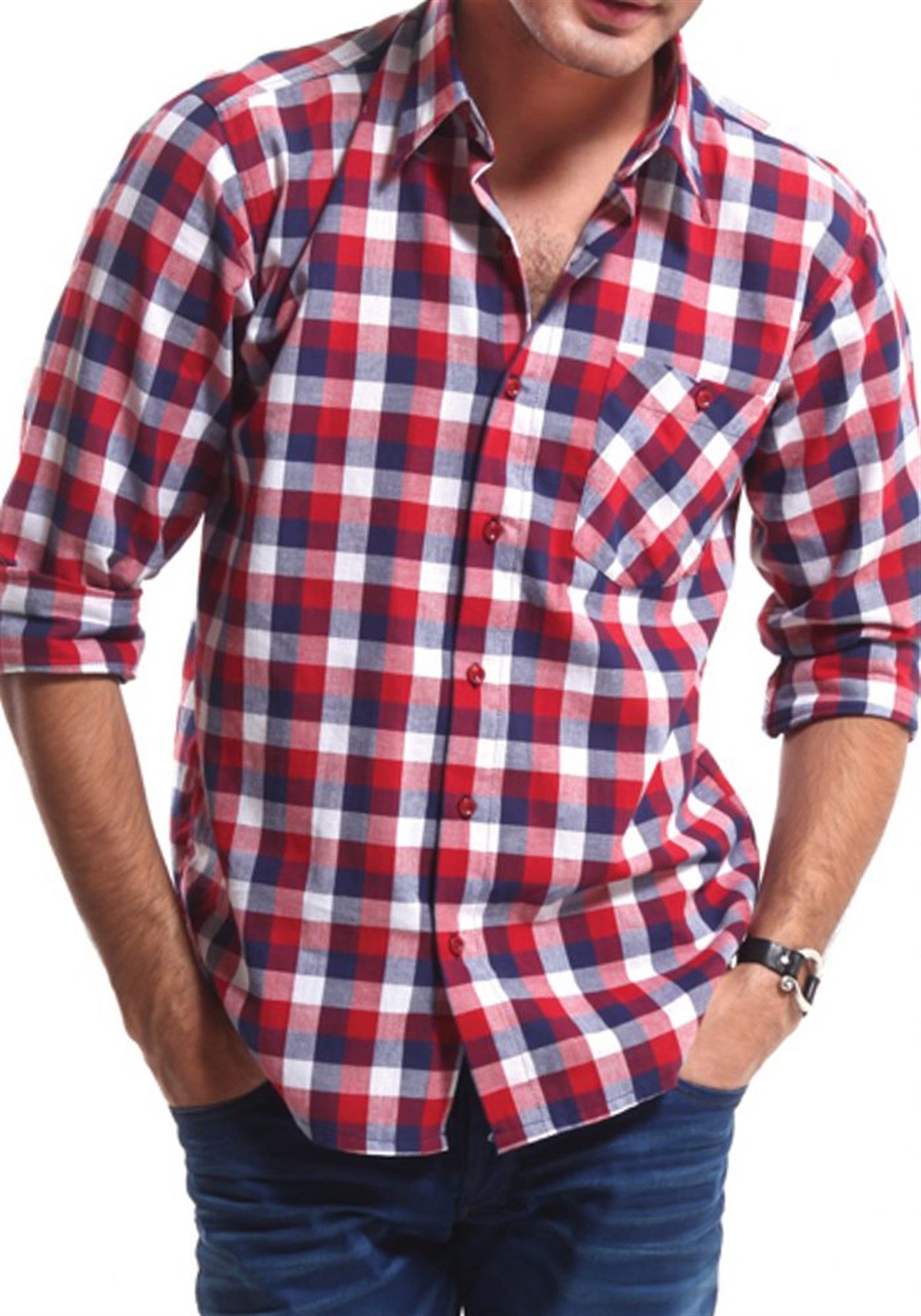 Uzun Kol Ekoseli Cepli Gömlek