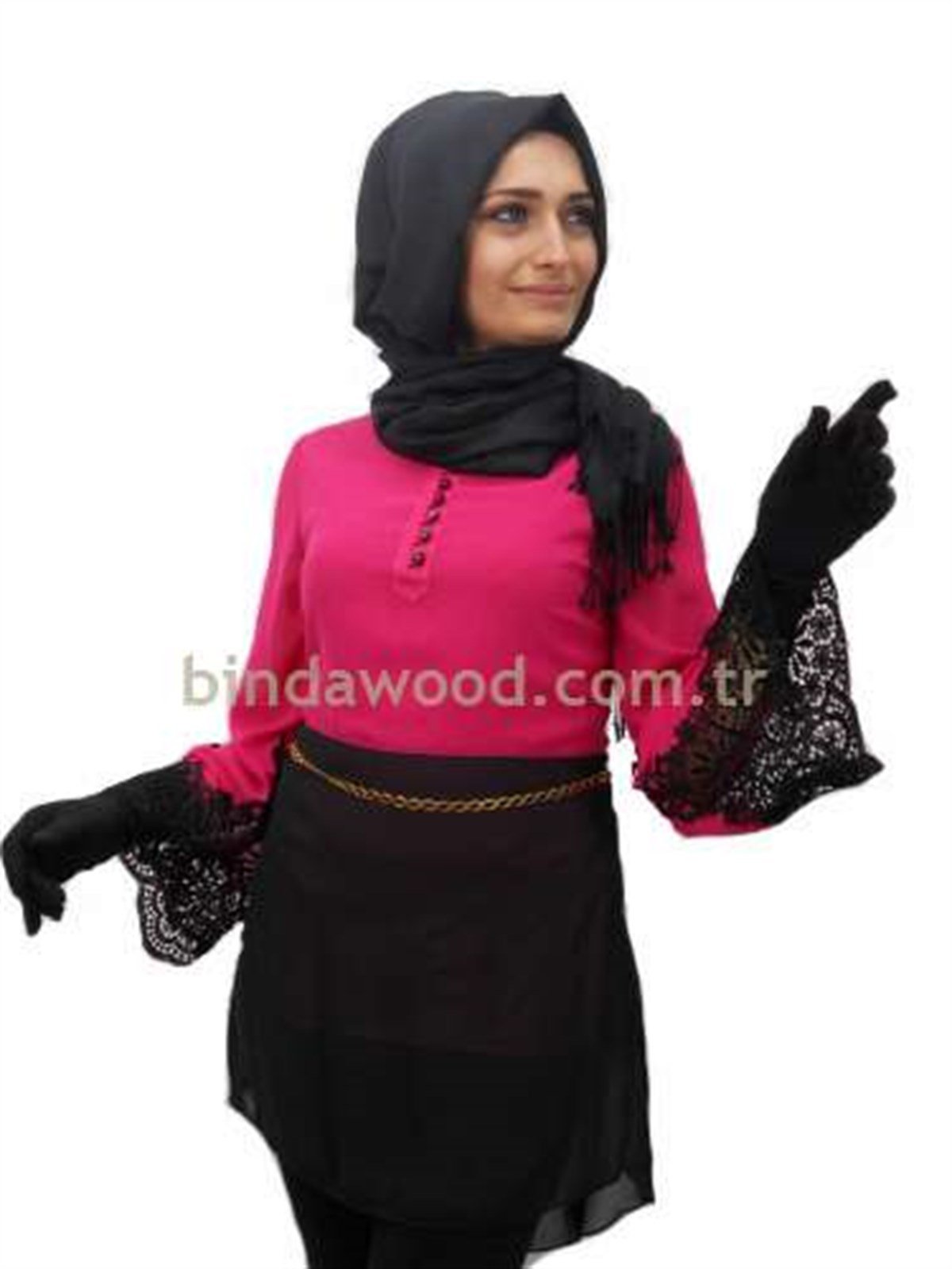 Vişne Abiye Dantelli Puane Tunik