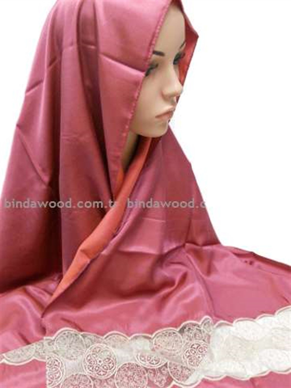 Vişne Rengi Dantel Güpür Puane Tesettür Şal