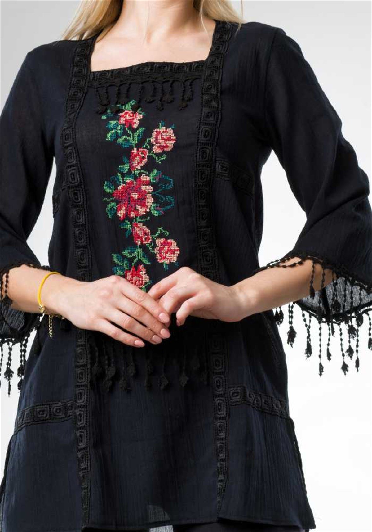 Volanlı Siyah Tunik