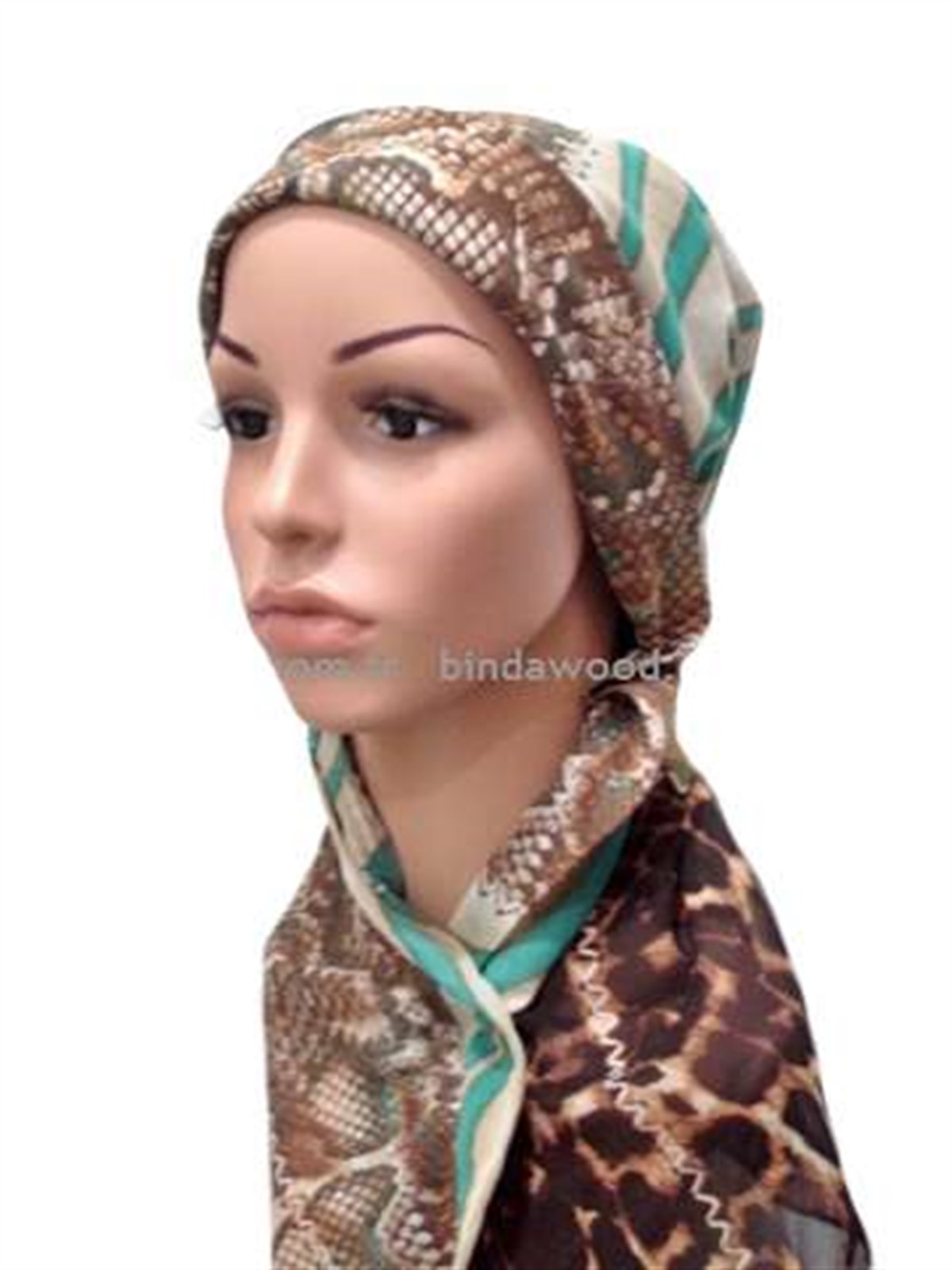 Yeşil Bej Tüllü Hazır Türban