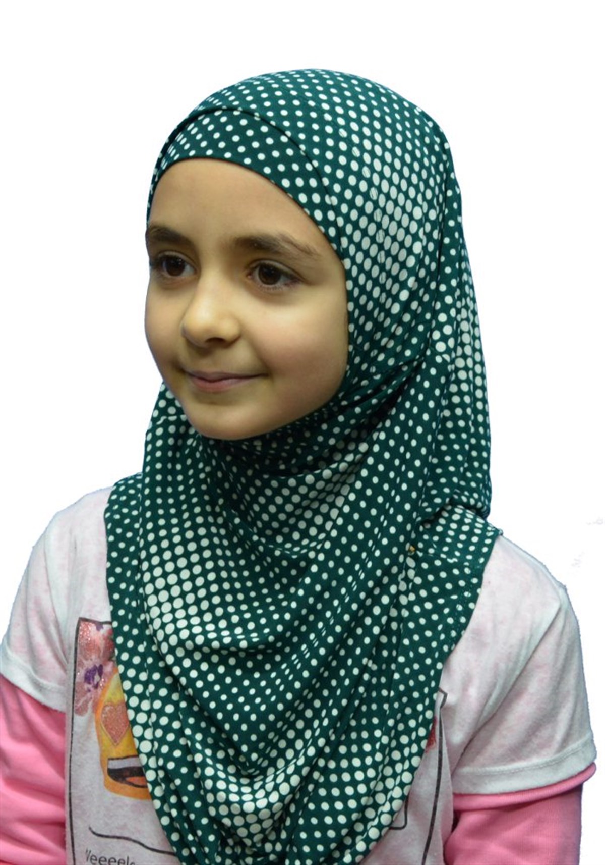 Yeşil Beyaz Puanlı Çocuk Pratik Eşarp