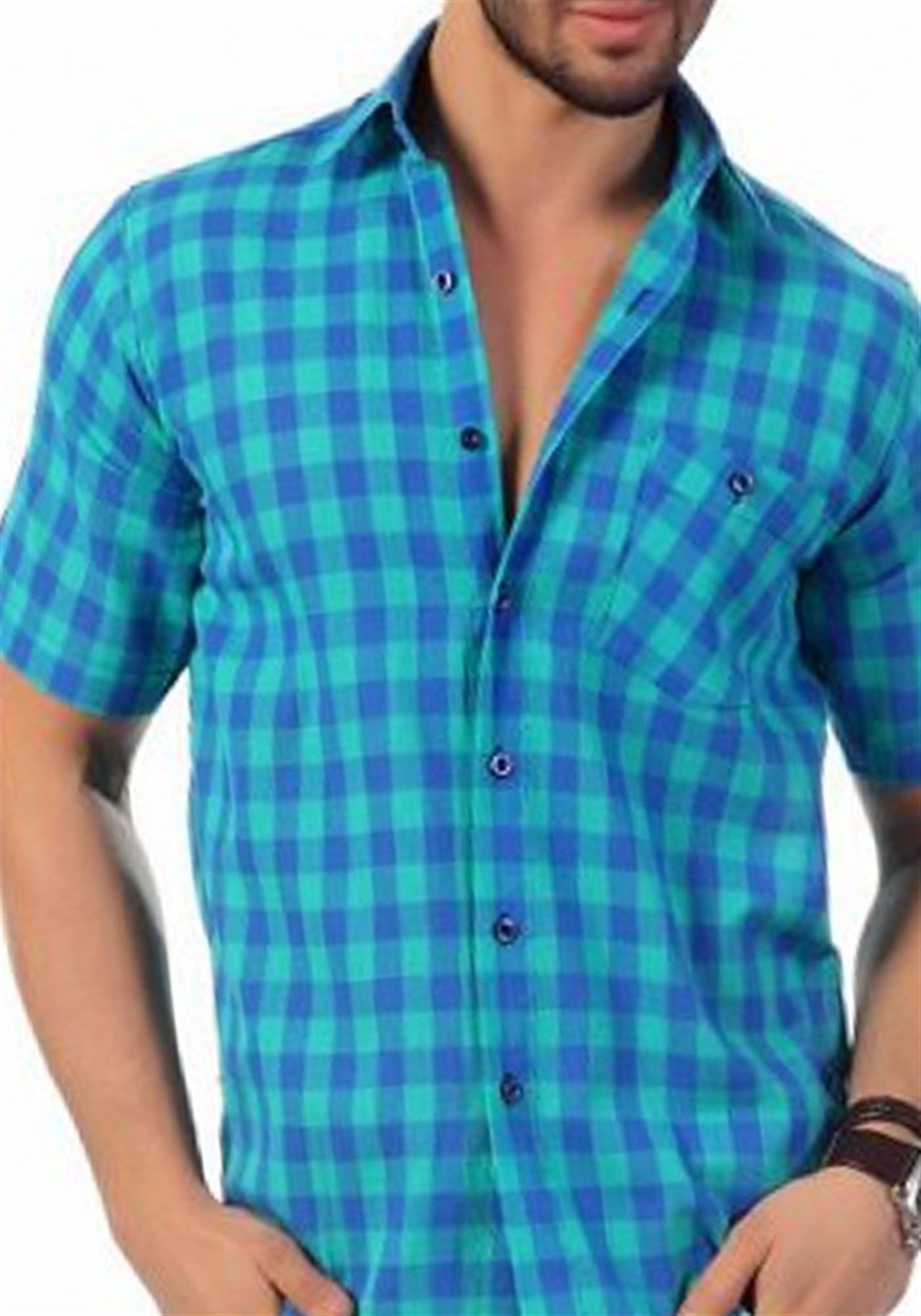 Yeşil Ekose Kısa Kol Gömlek