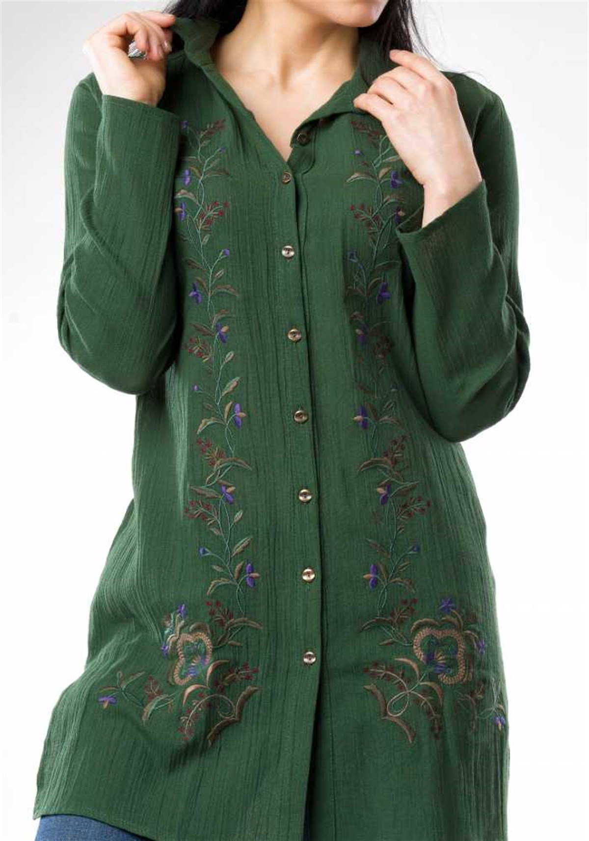 Yeşil Nakışlı Tunik