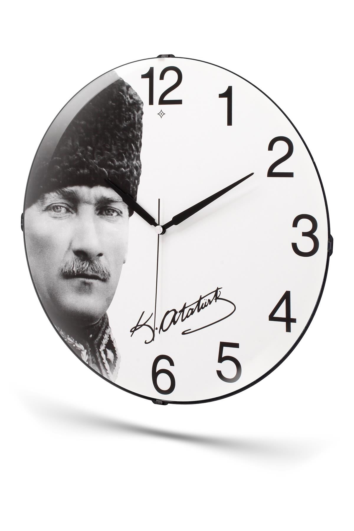 ATATÜRK BASKILI BOMBELİ CAM DUVAR SAATİ 35 CM