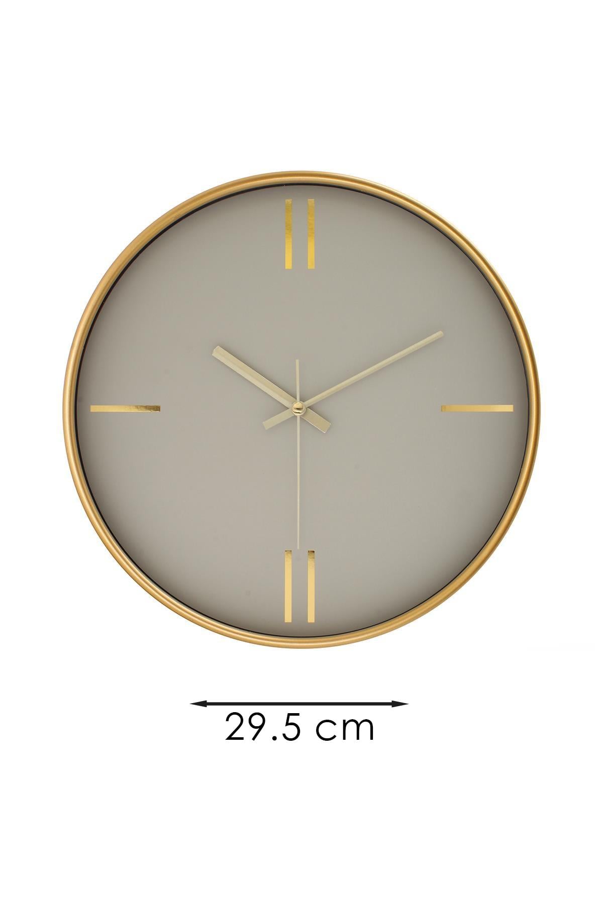 DEKORATİF KREM KADRAN ÇİZGİLİ RAKAM GOLD DUVAR SAATİ 29.5 CM