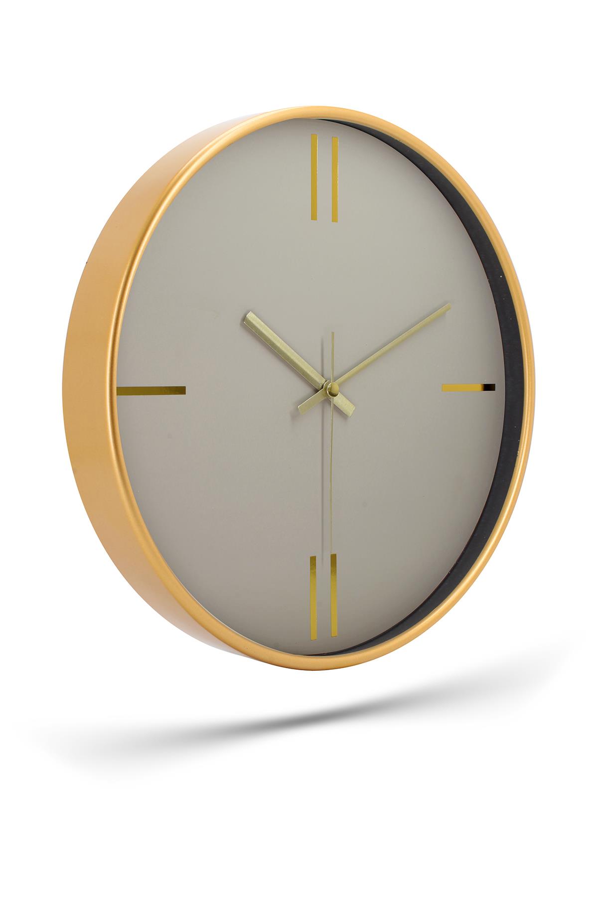 DEKORATİF KREM KADRAN ÇİZGİLİ RAKAM GOLD DUVAR SAATİ 29.5 CM
