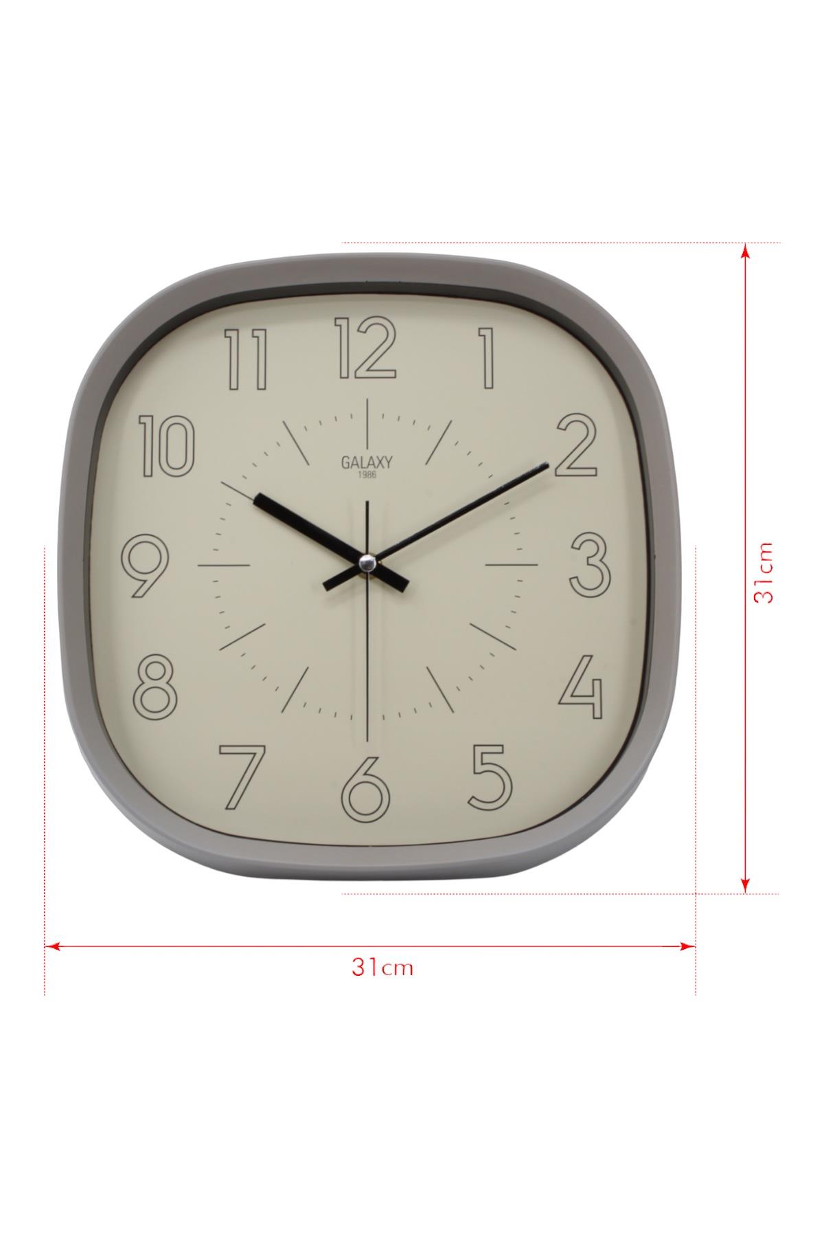 Gri Çerçeve Bej Kadran Siyah Rakamlı Duvar Saati 31 cm