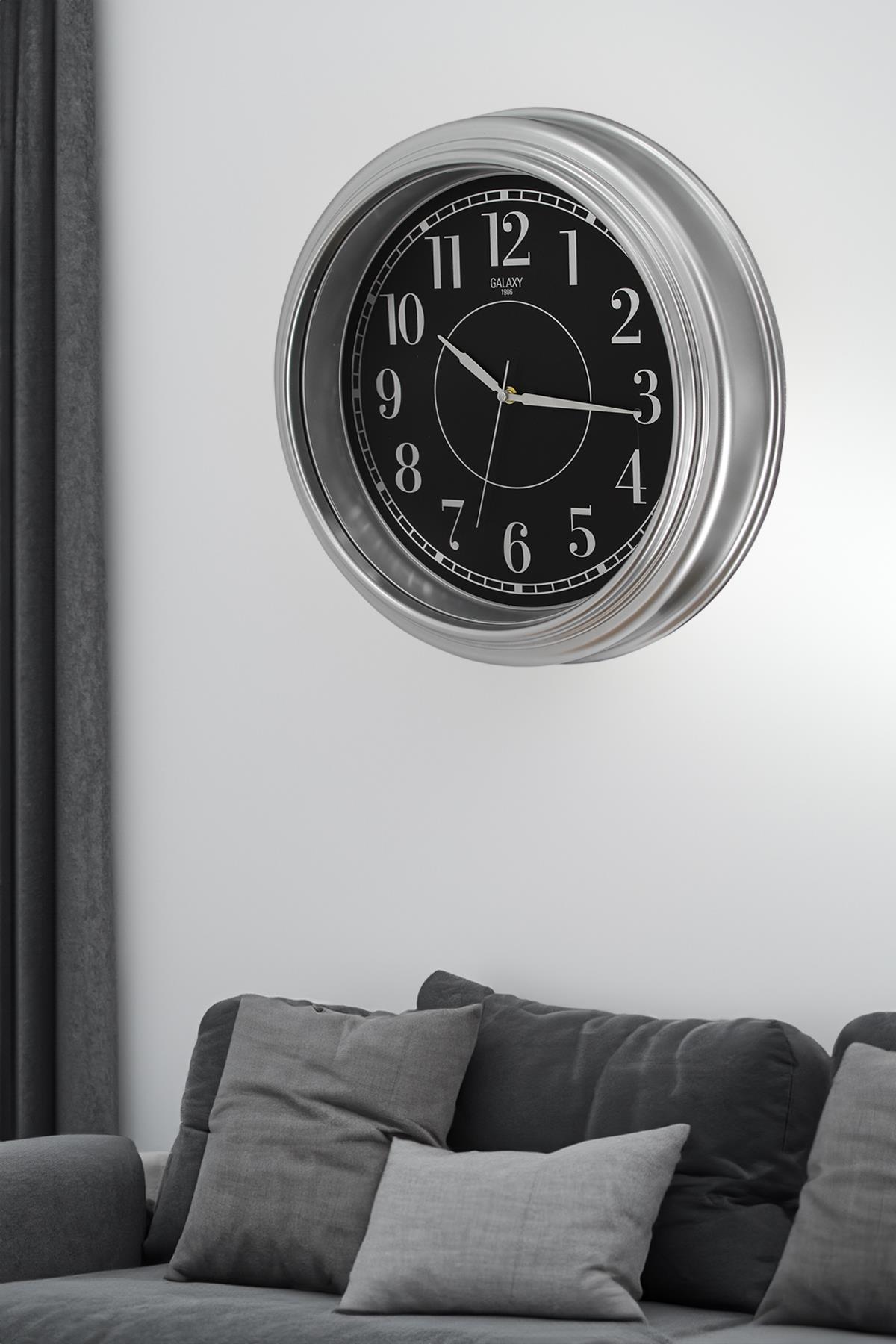 Gri Kasa Gri Çerçeve Duvar Saati 45 cm