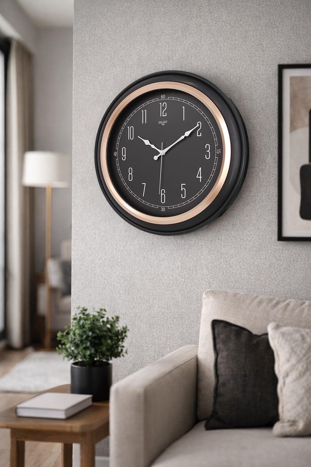 SIYAH KASA BAKIR CERCEVE DUVAR SAATİ 44.5 cm 