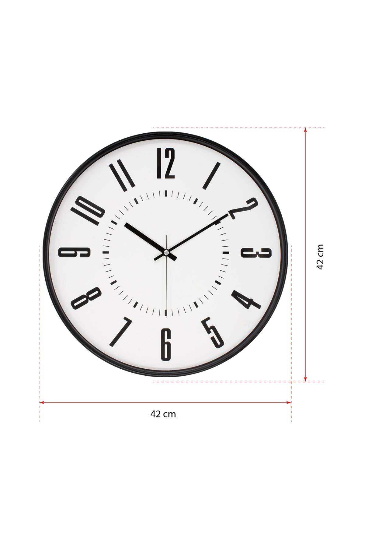 Siyah Kasa Beyaz Kadran Duvar Saati 42 Cm