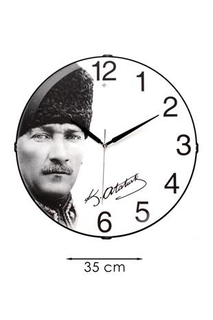 ATATÜRK BASKILI BOMBELİ CAM DUVAR SAATİ 35 CM