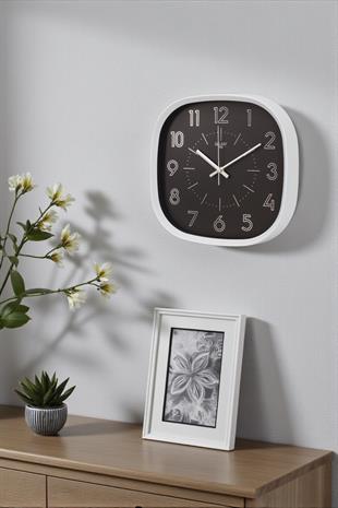 Beyaz Çerçeve Siyah Kadran Beyaz Rakamlı Duvar Saati 31 cm