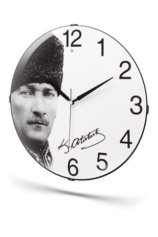 ATATÜRK BASKILI BOMBELİ CAM DUVAR SAATİ 35 CM