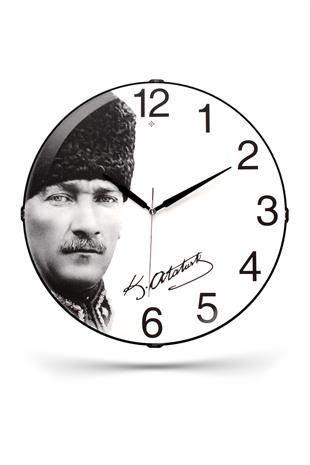 ATATÜRK BASKILI BOMBELİ CAM DUVAR SAATİ 35 CM