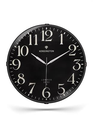 KENSINGTON LONDON YAZILI SİYAH ZEMİNLİ BOMBELİ DUVAR SAATİ 35 CM