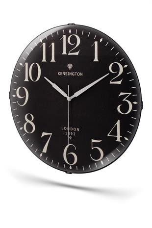 KENSINGTON LONDON YAZILI SİYAH ZEMİNLİ BOMBELİ DUVAR SAATİ 35 CM