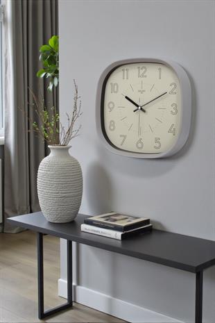 Gri Çerçeve Bej Kadran Siyah Rakamlı Duvar Saati 31 cm