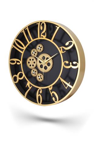 Çarklı Siyah Kasa Gold Rakam Duvar Saati 34 cm