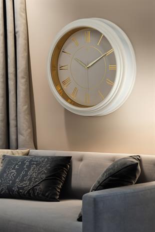 Gold Kasa Krem Çerçeve Roma Rakamlı Duvar Saati 45 cm