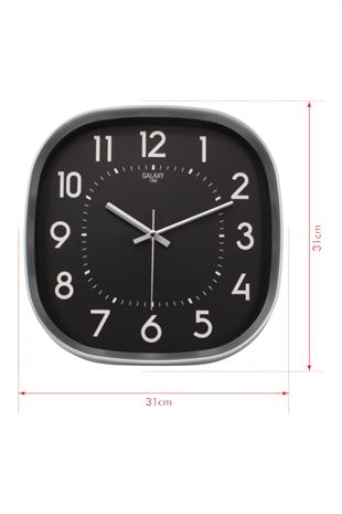 Gri Çerçeve Siyah Kadran Beyaz Rakamlı Duvar Saati 31 cm