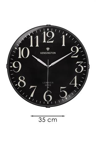 KENSINGTON LONDON YAZILI SİYAH ZEMİNLİ BOMBELİ DUVAR SAATİ 35 CM