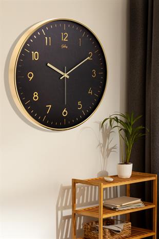 GOLD İNCE LATİN SİYAH ZEMİNLİ DUVAR SAATİ 43 CM