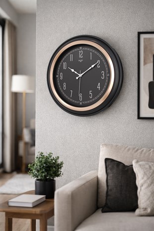 SIYAH KASA BAKIR CERCEVE DUVAR SAATİ 44.5 cm 