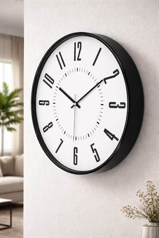 Siyah Kasa Beyaz Kadran Duvar Saati 42 Cm