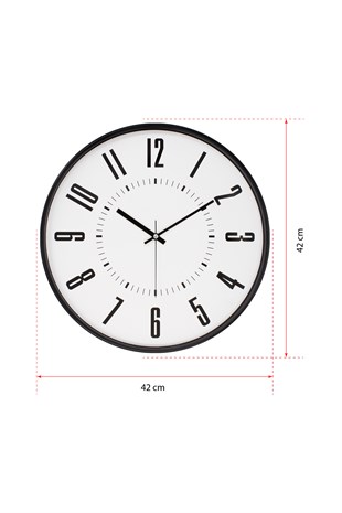 Siyah Kasa Beyaz Kadran Duvar Saati 42 Cm