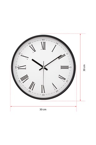 Siyah Kasa Beyaz Kadran Roma Rakamlı Duvar Saati 30 Cm