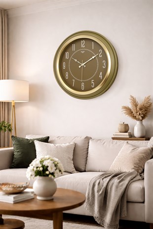 YESIL KASA GOLD CERCEVE DUVAR SAATİ 44.5 cm 