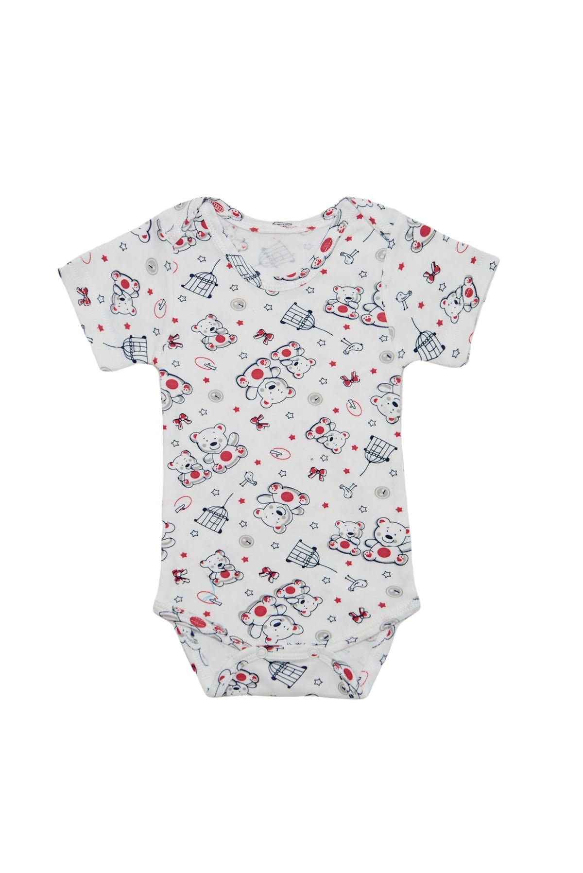 Bebek Unisex Kısa Kollu Kırmızı Ayıcıklı Body 