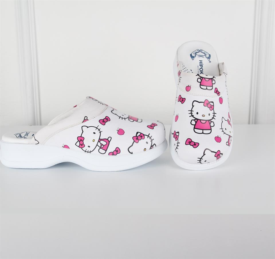 HİPOKRAT MEDİKAL OUTLETBeyaz Kedi Desenli Sabo Terlik