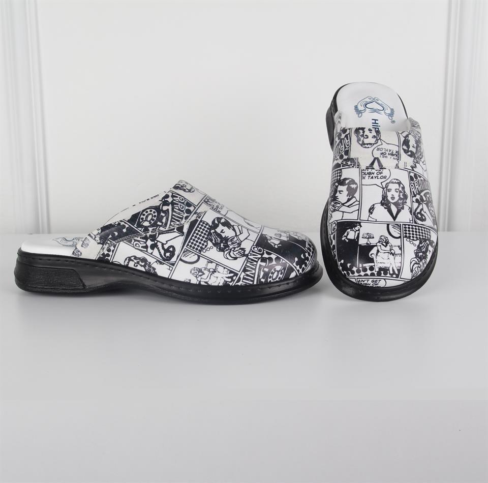 HİPOKRAT MEDİKAL OUTLETBeyaz Siyah Desenli Sabo Terlik