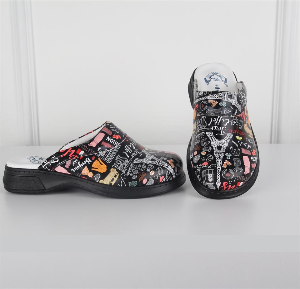 HİPOKRAT MEDİKAL OUTLETSiyah Eiffel Desenli Sabo Terlik